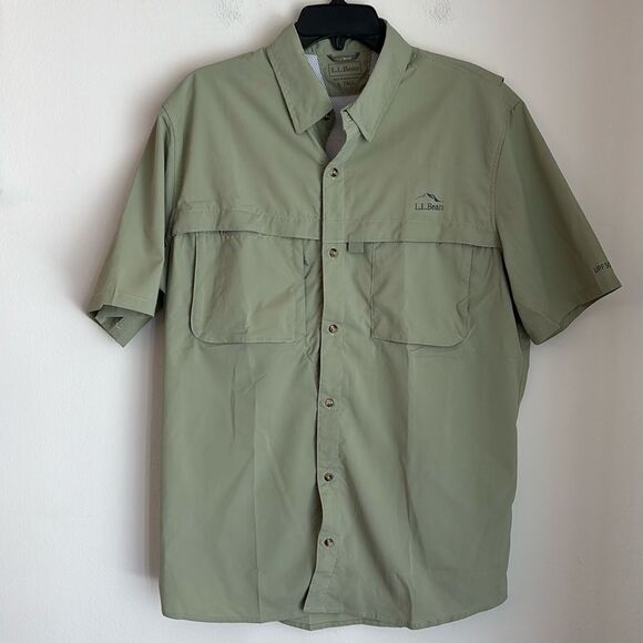 L.L. Bean Men Tropicwear Shirt Short-Sleeve UPF 50 green button down large tall - Picture 1 of 15